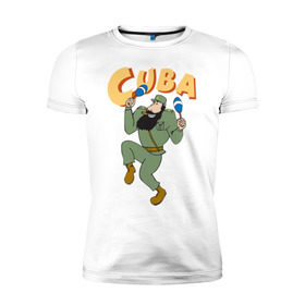 Мужская футболка премиум с принтом Cuba - Fidel Castro в Санкт-Петербурге, 92% хлопок, 8% лайкра | приталенный силуэт, круглый вырез ворота, длина до линии бедра, короткий рукав | castro | cuba | fidel | кастро | куба | лидер | фидель