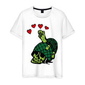 Мужская футболка хлопок с принтом Turtle `s Love в Санкт-Петербурге, 100% хлопок | прямой крой, круглый вырез горловины, длина до линии бедер, слегка спущенное плечо. | turtles love | каска | любовь | черепаха | черепашка | черепашки