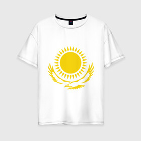 Женская футболка хлопок Oversize с принтом Казахстан в Санкт-Петербурге, 100% хлопок | свободный крой, круглый ворот, спущенный рукав, длина до линии бедер
 | астана | герб казахстана | казах | казахстан | казахстанказахия