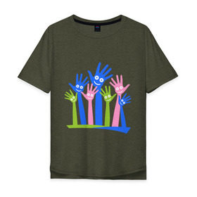 Мужская футболка хлопок Oversize с принтом Hands Up в Санкт-Петербурге, 100% хлопок | свободный крой, круглый ворот, “спинка” длиннее передней части | glow | hands | up | вверх | руки | светяться | светящиеся | стетиться
