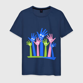 Мужская футболка хлопок с принтом Hands Up в Санкт-Петербурге, 100% хлопок | прямой крой, круглый вырез горловины, длина до линии бедер, слегка спущенное плечо. | glow | hands | up | вверх | руки | светяться | светящиеся | стетиться
