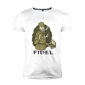Мужская футболка премиум с принтом Fidel Castro - Фидель Кастро в Санкт-Петербурге, 92% хлопок, 8% лайкра | приталенный силуэт, круглый вырез ворота, длина до линии бедра, короткий рукав | Тематика изображения на принте: castro | cuba | fidel | кастро | куба | лидер | фидель