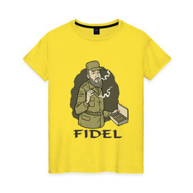Женская футболка хлопок с принтом Fidel Castro - Фидель Кастро в Санкт-Петербурге, 100% хлопок | прямой крой, круглый вырез горловины, длина до линии бедер, слегка спущенное плечо | castro | cuba | fidel | кастро | куба | лидер | фидель