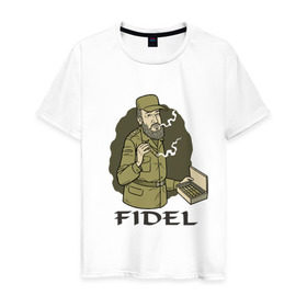 Мужская футболка хлопок с принтом Fidel Castro - Фидель Кастро в Санкт-Петербурге, 100% хлопок | прямой крой, круглый вырез горловины, длина до линии бедер, слегка спущенное плечо. | Тематика изображения на принте: castro | cuba | fidel | кастро | куба | лидер | фидель