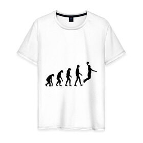 Мужская футболка хлопок с принтом Баскетбольная эволюция в Санкт-Петербурге, 100% хлопок | прямой крой, круглый вырез горловины, длина до линии бедер, слегка спущенное плечо. | баскетбол | баскетболист | дарвин | человек | эволюция
