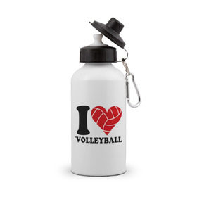 Бутылка спортивная с принтом I love volleyball - Я люблю волейбол в Санкт-Петербурге, металл | емкость — 500 мл, в комплекте две пластиковые крышки и карабин для крепления | волейбол