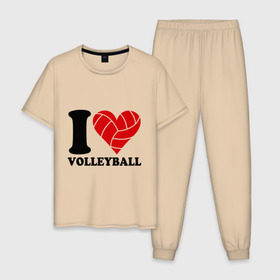 Мужская пижама хлопок с принтом I love volleyball - Я люблю волейбол в Санкт-Петербурге, 100% хлопок | брюки и футболка прямого кроя, без карманов, на брюках мягкая резинка на поясе и по низу штанин
 | волейбол