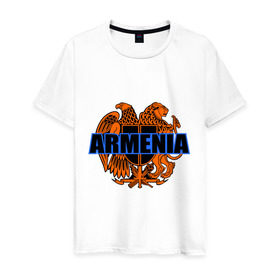 Мужская футболка хлопок с принтом Армения в Санкт-Петербурге, 100% хлопок | прямой крой, круглый вырез горловины, длина до линии бедер, слегка спущенное плечо. | Тематика изображения на принте: armenia | армянин | герб армении