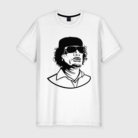 Мужская футболка премиум с принтом Kaddafi в Санкт-Петербурге, 92% хлопок, 8% лайкра | приталенный силуэт, круглый вырез ворота, длина до линии бедра, короткий рукав | Тематика изображения на принте: кадафи | кадафиkaddafi | каддафи | ливия | муамар | муаммар