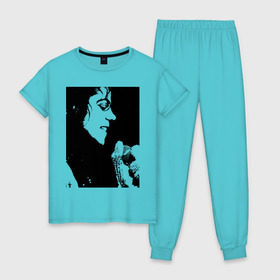 Женская пижама хлопок с принтом Michael Jackson (14) в Санкт-Петербурге, 100% хлопок | брюки и футболка прямого кроя, без карманов, на брюках мягкая резинка на поясе и по низу штанин | michael jackson | pop | король | легенда | майкл джексон | майкл джексонпортрет | поп