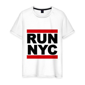 Мужская футболка хлопок с принтом Run New York City в Санкт-Петербурге, 100% хлопок | прямой крой, круглый вырез горловины, длина до линии бедер, слегка спущенное плечо. | 