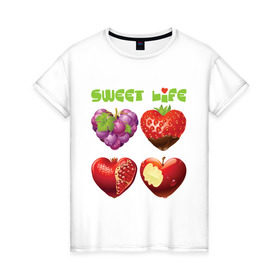 Женская футболка хлопок с принтом Sweet Life - Сладкая жизнь в Санкт-Петербурге, 100% хлопок | прямой крой, круглый вырез горловины, длина до линии бедер, слегка спущенное плечо | sweet life | конфеты | сладкая жизнь | сладкое | сладости | сладость