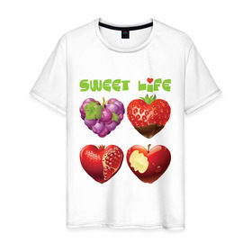 Мужская футболка хлопок с принтом Sweet Life - Сладкая жизнь в Санкт-Петербурге, 100% хлопок | прямой крой, круглый вырез горловины, длина до линии бедер, слегка спущенное плечо. | sweet life | конфеты | сладкая жизнь | сладкое | сладости | сладость