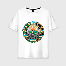 Женская футболка хлопок Oversize с принтом Узбекистан герб в Санкт-Петербурге, 100% хлопок | свободный крой, круглый ворот, спущенный рукав, длина до линии бедер
 | герб | государство | символ | снг | страна | узбекистан