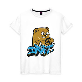 Женская футболка хлопок с принтом Drift bear в Санкт-Петербурге, 100% хлопок | прямой крой, круглый вырез горловины, длина до линии бедер, слегка спущенное плечо | auto | drift bear | авто | автомобильные | машины | медведь | тачки | тюнинг