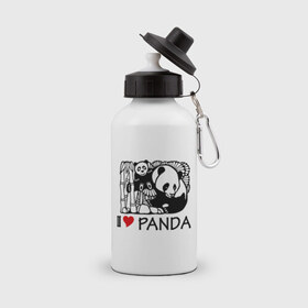 Бутылка спортивная с принтом I love panda в Санкт-Петербурге, металл | емкость — 500 мл, в комплекте две пластиковые крышки и карабин для крепления | Тематика изображения на принте: панда
