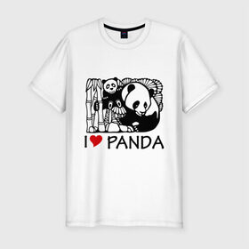 Мужская футболка премиум с принтом I love panda в Санкт-Петербурге, 92% хлопок, 8% лайкра | приталенный силуэт, круглый вырез ворота, длина до линии бедра, короткий рукав | Тематика изображения на принте: панда