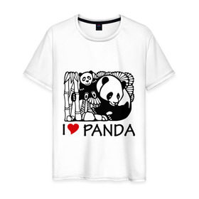 Мужская футболка хлопок с принтом I love panda в Санкт-Петербурге, 100% хлопок | прямой крой, круглый вырез горловины, длина до линии бедер, слегка спущенное плечо. | панда