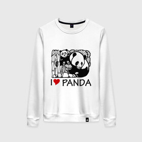 Женский свитшот хлопок с принтом I love panda в Санкт-Петербурге, 100% хлопок | прямой крой, круглый вырез, на манжетах и по низу широкая трикотажная резинка  | панда