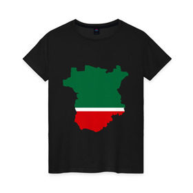 Женская футболка хлопок с принтом Чечня (Chechnya) в Санкт-Петербурге, 100% хлопок | прямой крой, круглый вырез горловины, длина до линии бедер, слегка спущенное плечо | кавказ | карта | чеченец | чеченский | чеченцы | чечня | чичня