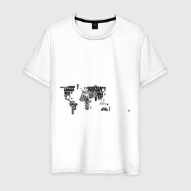 Мужская футболка хлопок с принтом Карта Мира в Санкт-Петербурге, 100% хлопок | прямой крой, круглый вырез горловины, длина до линии бедер, слегка спущенное плечо. | земля | карта мира | надписи | страны