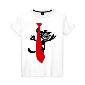 Женская футболка хлопок с принтом Кот на галстуке в Санкт-Петербурге, 100% хлопок | прямой крой, круглый вырез горловины, длина до линии бедер, слегка спущенное плечо | галстук | кот | котенок | котик | котяра | кошак | кошки