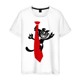 Мужская футболка хлопок с принтом Кот на галстуке в Санкт-Петербурге, 100% хлопок | прямой крой, круглый вырез горловины, длина до линии бедер, слегка спущенное плечо. | галстук | кот | котенок | котик | котяра | кошак | кошки
