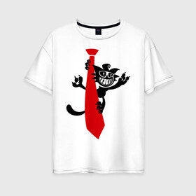 Женская футболка хлопок Oversize с принтом Кот на галстуке в Санкт-Петербурге, 100% хлопок | свободный крой, круглый ворот, спущенный рукав, длина до линии бедер
 | галстук | кот | котенок | котик | котяра | кошак | кошки