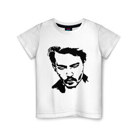 Детская футболка хлопок с принтом Jonny Depp в Санкт-Петербурге, 100% хлопок | круглый вырез горловины, полуприлегающий силуэт, длина до линии бедер | depp | johnny depp | jonny depp | депп | джек воробей