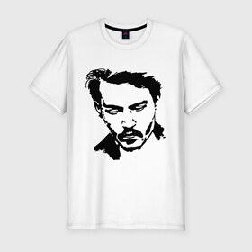 Мужская футболка премиум с принтом Jonny Depp в Санкт-Петербурге, 92% хлопок, 8% лайкра | приталенный силуэт, круглый вырез ворота, длина до линии бедра, короткий рукав | depp | johnny depp | jonny depp | депп | джек воробей