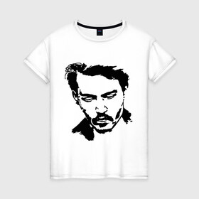 Женская футболка хлопок с принтом Jonny Depp в Санкт-Петербурге, 100% хлопок | прямой крой, круглый вырез горловины, длина до линии бедер, слегка спущенное плечо | depp | johnny depp | jonny depp | депп | джек воробей