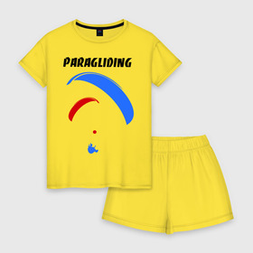 Женская пижама с шортиками хлопок с принтом Paragliding в Санкт-Петербурге, 100% хлопок | футболка прямого кроя, шорты свободные с широкой мягкой резинкой | paragliding | воздушный спорт | парашют | парашютизм