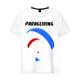 Мужская футболка хлопок с принтом Paragliding в Санкт-Петербурге, 100% хлопок | прямой крой, круглый вырез горловины, длина до линии бедер, слегка спущенное плечо. | paragliding | воздушный спорт | парашют | парашютизм