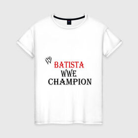 Женская футболка хлопок с принтом WWE Batista в Санкт-Петербурге, 100% хлопок | прямой крой, круглый вырез горловины, длина до линии бедер, слегка спущенное плечо | batista | m 1 | m1 | wwe | wwe raw | батишта | бои без правил | м 1 | м1 | реслинг | рестлинг