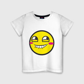 Детская футболка хлопок с принтом Безумный смайл. в Санкт-Петербурге, 100% хлопок | круглый вырез горловины, полуприлегающий силуэт, длина до линии бедер | smile. улыбка | безумный смайл | псих | смайл | смайлик