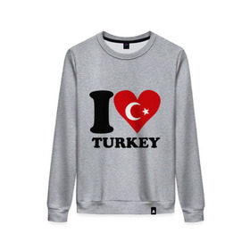 Женский свитшот хлопок с принтом I love turkey в Санкт-Петербурге, 100% хлопок | прямой крой, круглый вырез, на манжетах и по низу широкая трикотажная резинка  | i love turkey | полумесяц | турция | флаги | я люблю