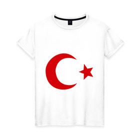 Женская футболка хлопок с принтом Турция в Санкт-Петербурге, 100% хлопок | прямой крой, круглый вырез горловины, длина до линии бедер, слегка спущенное плечо | turkey | полумесяц | турция | флаги