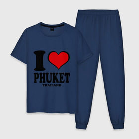 Мужская пижама хлопок с принтом I love Phuket в Санкт-Петербурге, 100% хлопок | брюки и футболка прямого кроя, без карманов, на брюках мягкая резинка на поясе и по низу штанин
 | слон