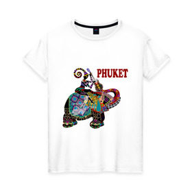 Женская футболка хлопок с принтом Phuket (4) в Санкт-Петербурге, 100% хлопок | прямой крой, круглый вырез горловины, длина до линии бедер, слегка спущенное плечо | слон