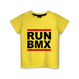 Детская футболка хлопок с принтом RUN BMX в Санкт-Петербурге, 100% хлопок | круглый вырез горловины, полуприлегающий силуэт, длина до линии бедер | bmx | велик | вело | велогонки | велорейсинг | велосипед | спортивный велосипед | фрирайд | эктрим
