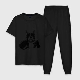 Мужская пижама хлопок с принтом Boxing dog в Санкт-Петербурге, 100% хлопок | брюки и футболка прямого кроя, без карманов, на брюках мягкая резинка на поясе и по низу штанин
 | boxing dog | бойцовская собака | бокс | питбуль