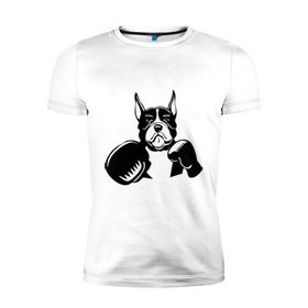 Мужская футболка премиум с принтом Boxing dog в Санкт-Петербурге, 92% хлопок, 8% лайкра | приталенный силуэт, круглый вырез ворота, длина до линии бедра, короткий рукав | boxing dog | бойцовская собака | бокс | питбуль