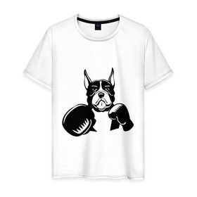 Мужская футболка хлопок с принтом Boxing dog в Санкт-Петербурге, 100% хлопок | прямой крой, круглый вырез горловины, длина до линии бедер, слегка спущенное плечо. | boxing dog | бойцовская собака | бокс | питбуль