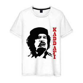 Мужская футболка хлопок с принтом Каддафи (2) в Санкт-Петербурге, 100% хлопок | прямой крой, круглый вырез горловины, длина до линии бедер, слегка спущенное плечо. | восток | деятель | каддафи | ливия | министр | муамар