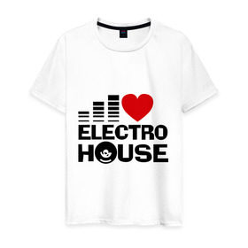 Мужская футболка хлопок с принтом Electro house love в Санкт-Петербурге, 100% хлопок | прямой крой, круглый вырез горловины, длина до линии бедер, слегка спущенное плечо. | эквалайзер