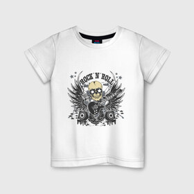 Детская футболка хлопок с принтом Rock `n `Roll в Санкт-Петербурге, 100% хлопок | круглый вырез горловины, полуприлегающий силуэт, длина до линии бедер | гитара | крылья