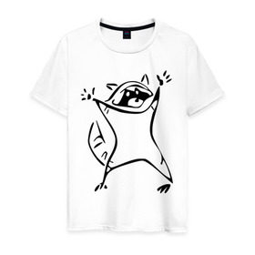 Мужская футболка хлопок с принтом Енот в Санкт-Петербурге, 100% хлопок | прямой крой, круглый вырез горловины, длина до линии бедер, слегка спущенное плечо. | Тематика изображения на принте: enot | животные