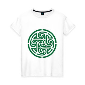 Женская футболка хлопок с принтом Кельтский круг в Санкт-Петербурге, 100% хлопок | прямой крой, круглый вырез горловины, длина до линии бедер, слегка спущенное плечо | кельтский куг | кельтский орнамент | круг из кельтских узоров.кельты