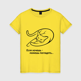 Женская футболка хлопок с принтом Если хочешь - можешь погладить в Санкт-Петербурге, 100% хлопок | прямой крой, круглый вырез горловины, длина до линии бедер, слегка спущенное плечо | киса | кот | котик | котэ | кошак | кошка | погладить