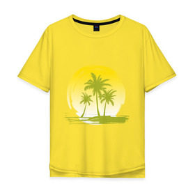 Мужская футболка хлопок Oversize с принтом Райский уголок в Санкт-Петербурге, 100% хлопок | свободный крой, круглый ворот, “спинка” длиннее передней части | Тематика изображения на принте: море | на море | пальмы | пляж | рай | райский отдых | райский уголок | райское наслаждение
